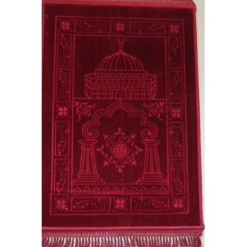 Grand tapis de prière luxe épais de couleur vert clair avec motifs discrets  indiquant la direction de La Mecque