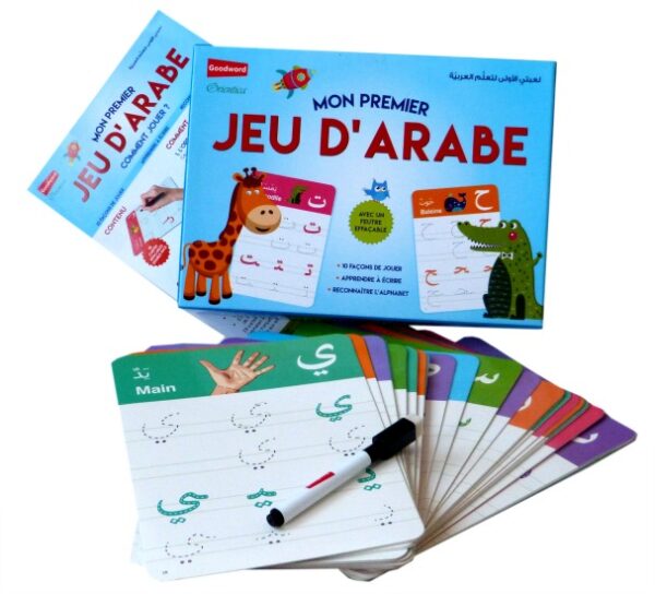 Pour apprendre à lire et à écrire l'arabe grâce aux cartes et au feutre effaçable. Un très bon outil pédagogique.