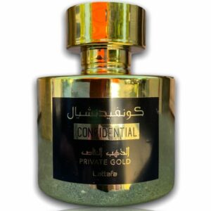 Confidential Private Gold 100ml - Lattafa est une eau de Parfum avec des notes chyprées et fruitée, en passant par des notes tropicales.