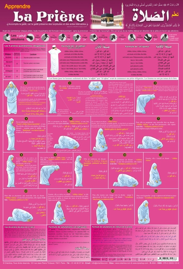 Poster Apprendre La prière pour fille bien illustré expliquant la prière pour les filles/femmes. Très complet ce poster est bilingue