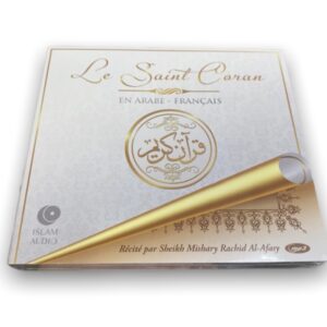 Le Coran Arabe Français Al-Afasy CD Mp3 réalisé avec l’autorisation du shaykh. La traduction française est celle de Muhammad Hamidallah.