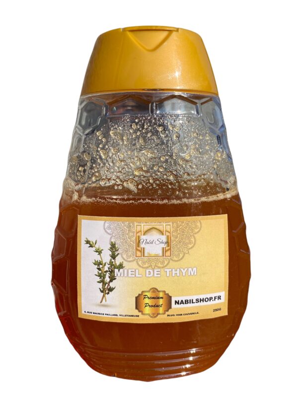 Miel de Thym de Montagne d'Espagne garantit sans pesticide d'excellente qualité pratique et hygiénique avec son flacon doseur 250g