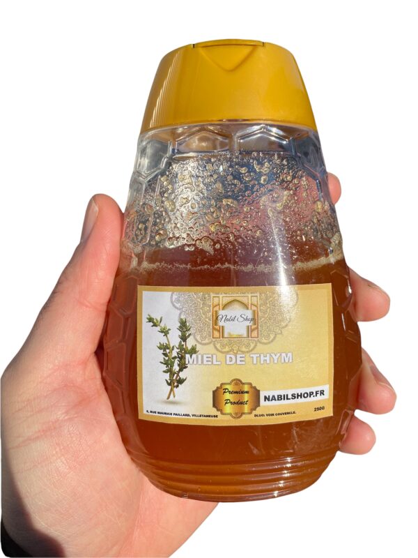 Miel de Thym de Montagne d'Espagne garantit sans pesticide d'excellente qualité pratique et hygiénique avec son flacon doseur 250g