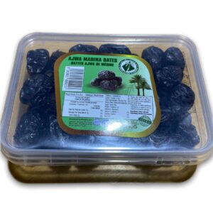 Datte Ajwa de Médine 450g en Arabie Saoudite elles sont facilement reconnaissables par leur forme arrondie et leur couleur presque noire