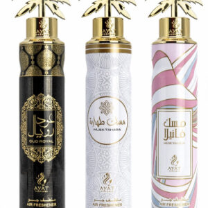 3 Sprays Dubaï - Oud Royal - Musk Tahara - Vanilla en provenance des émirat arabe unis, ces sprays parfumerons vos intérieurs