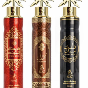 3 Sprays Dubaï -Crystal Intense - Kalimat - Velvet Musk En provenance des émirat arabe unis, ces sprays parfumerons vos intérieurs.