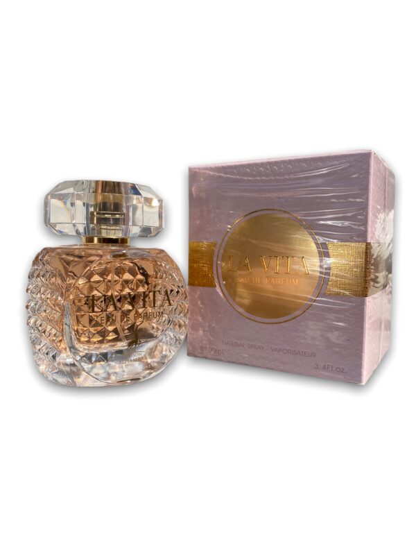 Eau de Parfum La Vita fabriqué à Dubaî est un parfum frais, léger et transparent, saturé de nuances gourmandes, sucrées et modernes