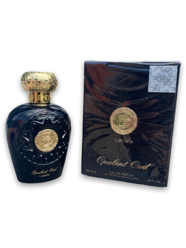 Eau de Parfum Opulent Oud Lattafa Notes de tête Safran Agrumes. Cœur Oud, Caramel Ambre. Fond : Vanille boisées, Résines, Musc, Patchouli.