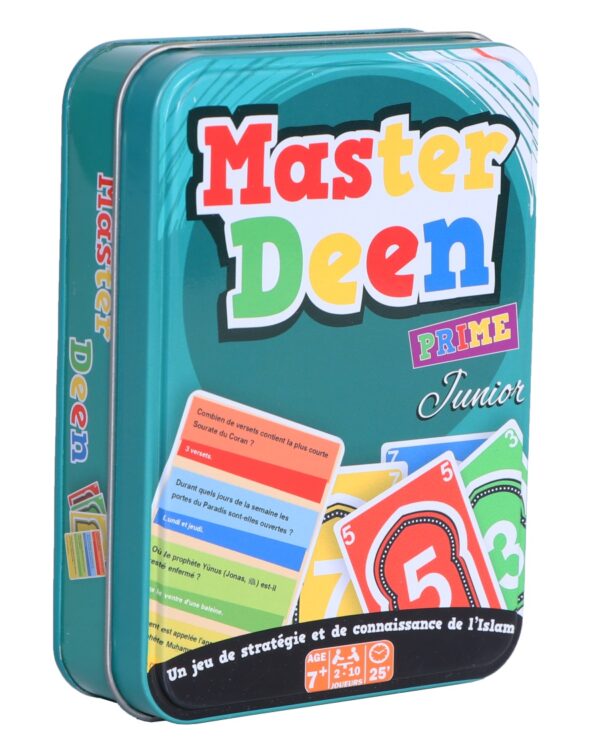 Master Deen Junior Prime Boite Métal (dès 7ans) Il contient 110 cartes avec 120 questions : sur le Coran, les Prophètes, le Prophète Mohamed (PBSL)