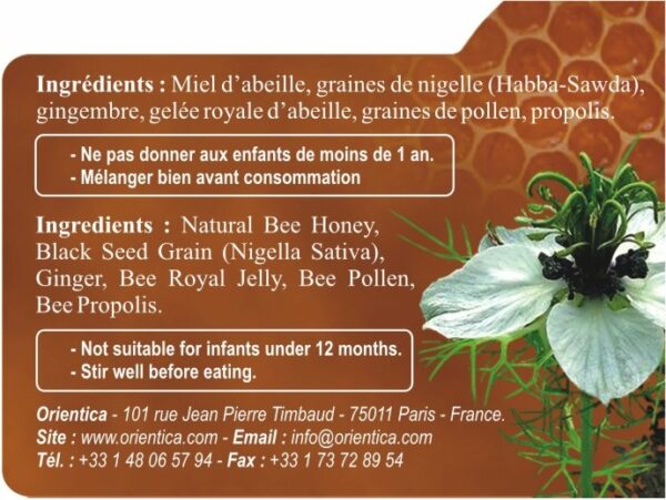 Miel Nigel et Gingembre 250g fortifiant avec une préparation constituée d'éléments naturels exceptionnellement efficaces pour la santé. 100% naturel